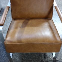 Mid Century Modern Leather Arm Chair with Silver Frame 