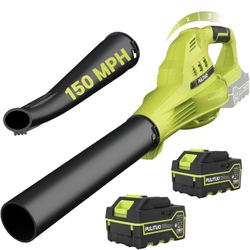 Soplador de hojas inalámbrico con 2 baterías de 4.0 Ah y cargador, soplador inalámbrico ligero de 150 MPH, soplador de hojas eléctrico pequeño de 3 ve