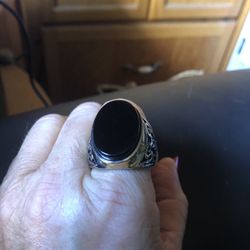 Large Black Agate Ring , Size 13