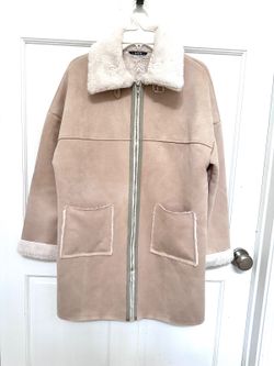 Midweight Faux Suede Sherpa-Lined Coat Size M