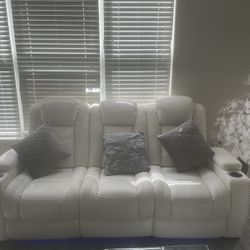 White Leather LED Power Couch  + Additional Single Recliner  