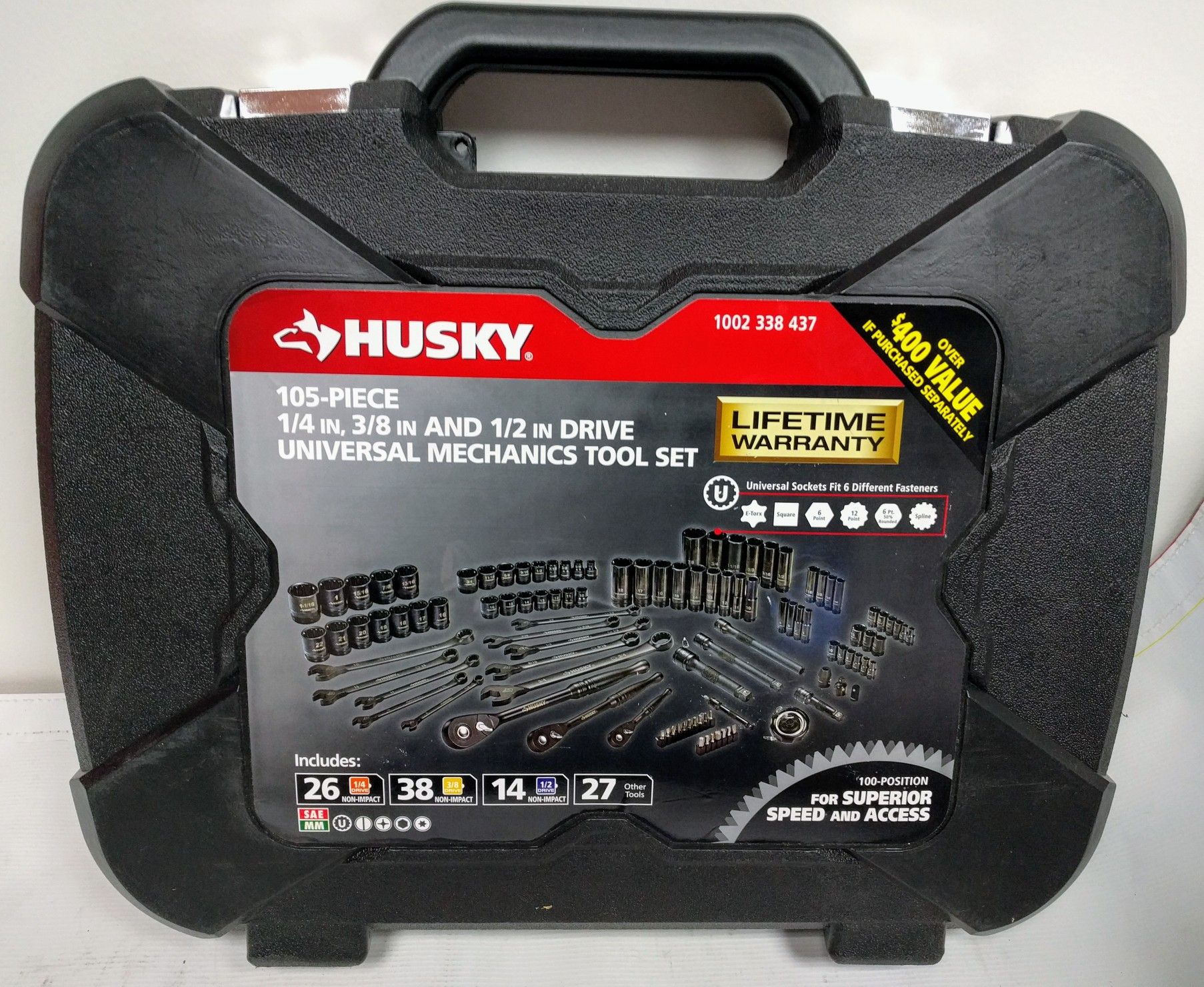 Husky 105 Piece Universal SAE and Metric Mechanics Tool Set