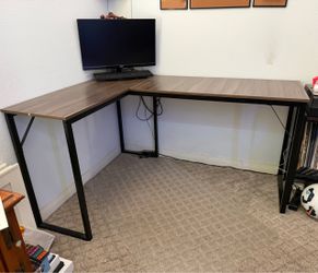 L-Shaped Wood and Metal Desk