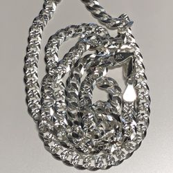 925 Sterling Silver Diamond Cut Cuban Two Sided Curved Chain 24” 