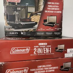 Brand new Coleman Tabletop Propane Gas Camping 2-in-1 Grill/Stove 2-Burner $120 each