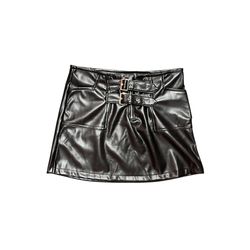 Blashe Double Buckle Front Zipper Faux Leather Miniskirt