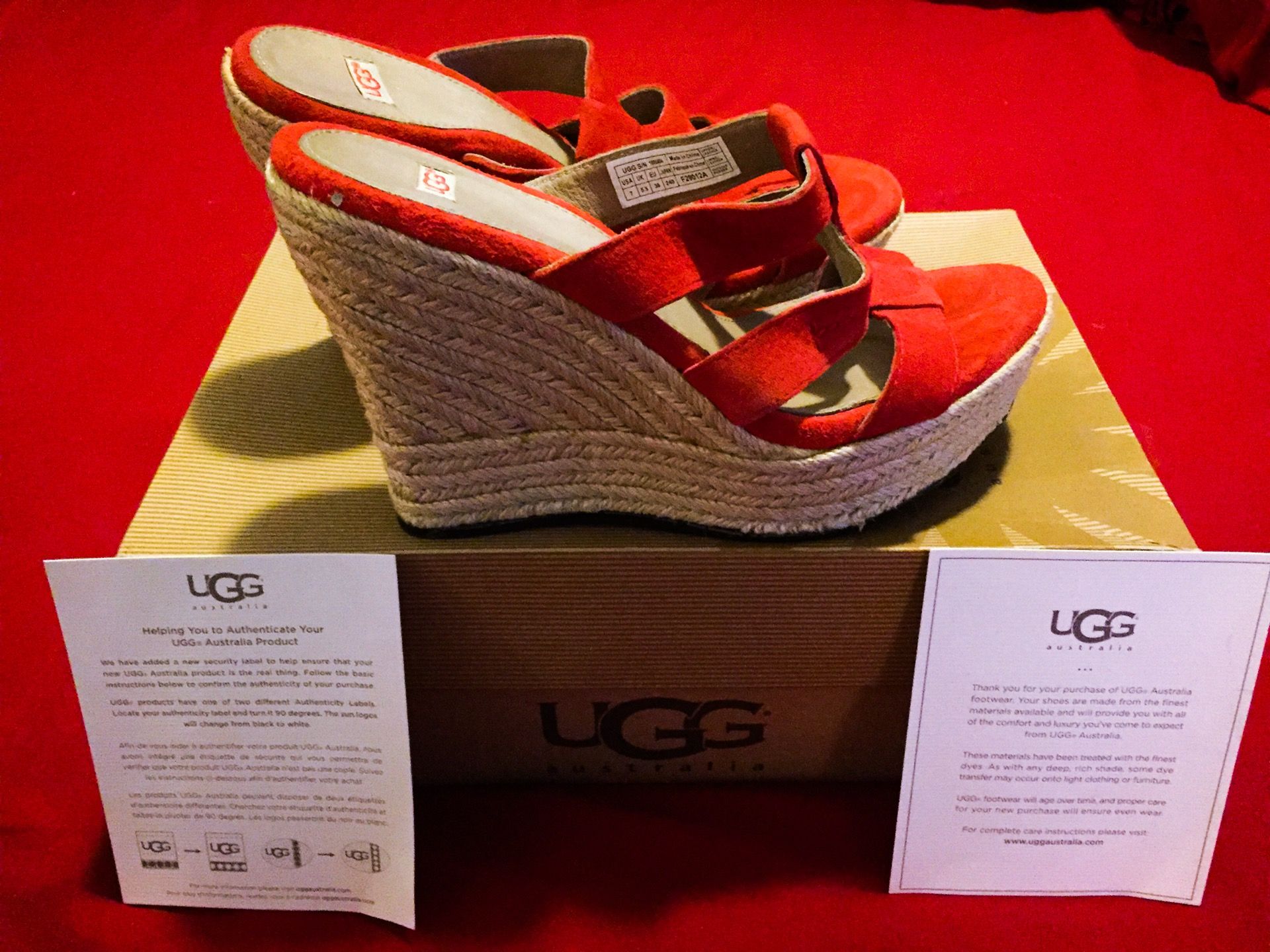 BRAND NEW IN BOX!! Red Suede Leather UGG Wedges