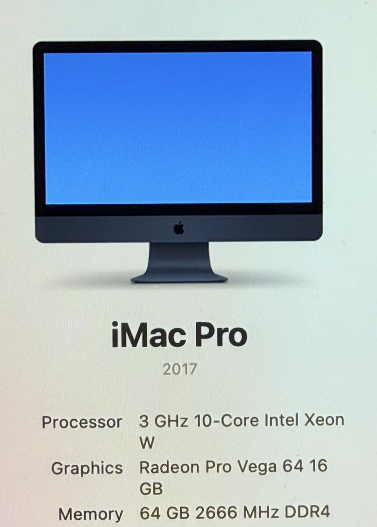 IMAC PRO 2017 27’ 3GHZ 64Gb RAM 16GB 2TB SSD