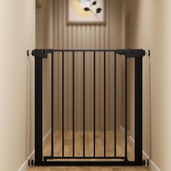 Metal Baby Gate for Stairs and Doorways 30 Inches Tall Pressure Mounted Auto-Close Black $36.75