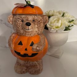 Creepy Critters Pumpkin Teddy Bear Ceramic Cookie Jar