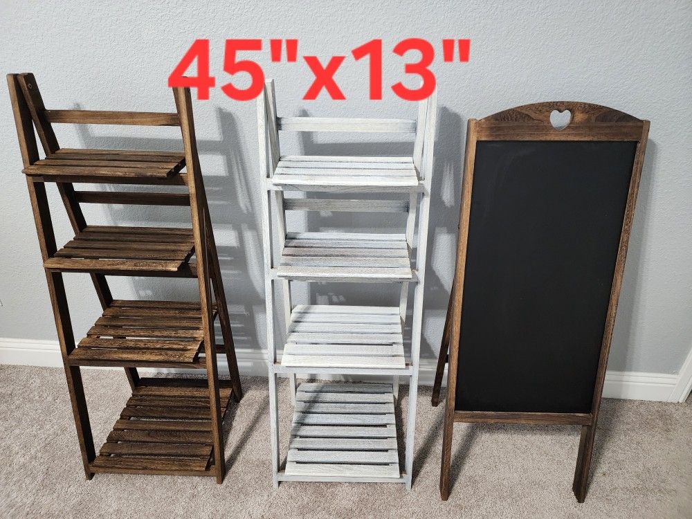 Foldable ladder shelf (45"×13"). $45 each