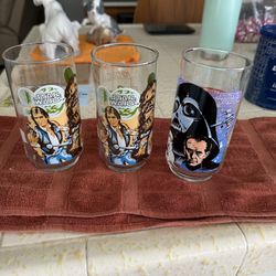 3 Vintage Star Wars Glasses 1977 Burger King Coca Cola