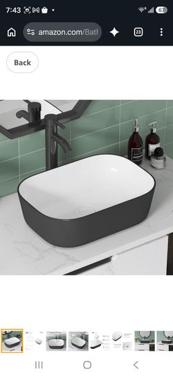Matt Black and Glossy White Rectangular Ceramic Vessel Bathroom Sink