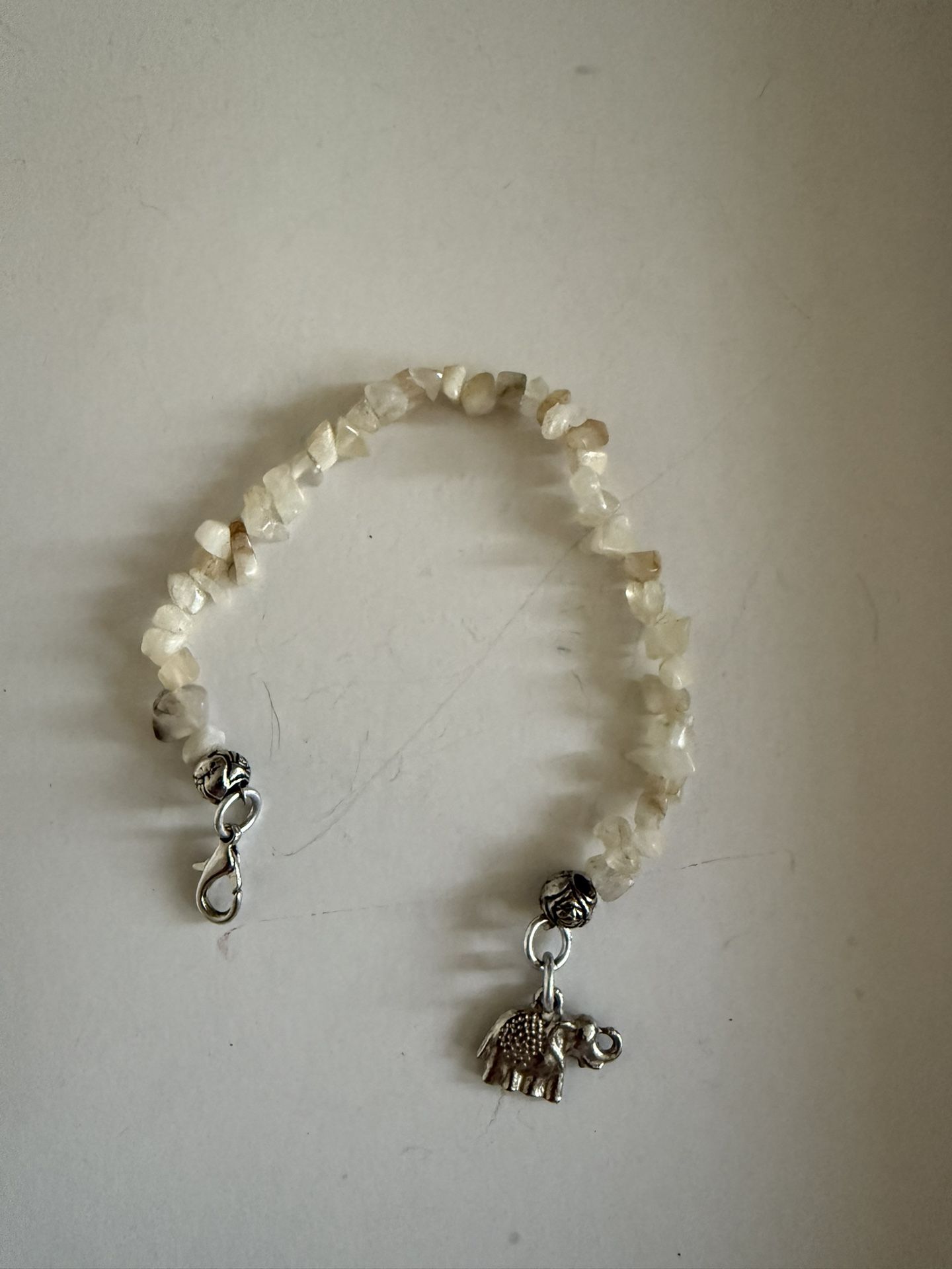 White Stone Bracelet W/ Elephant Pendant