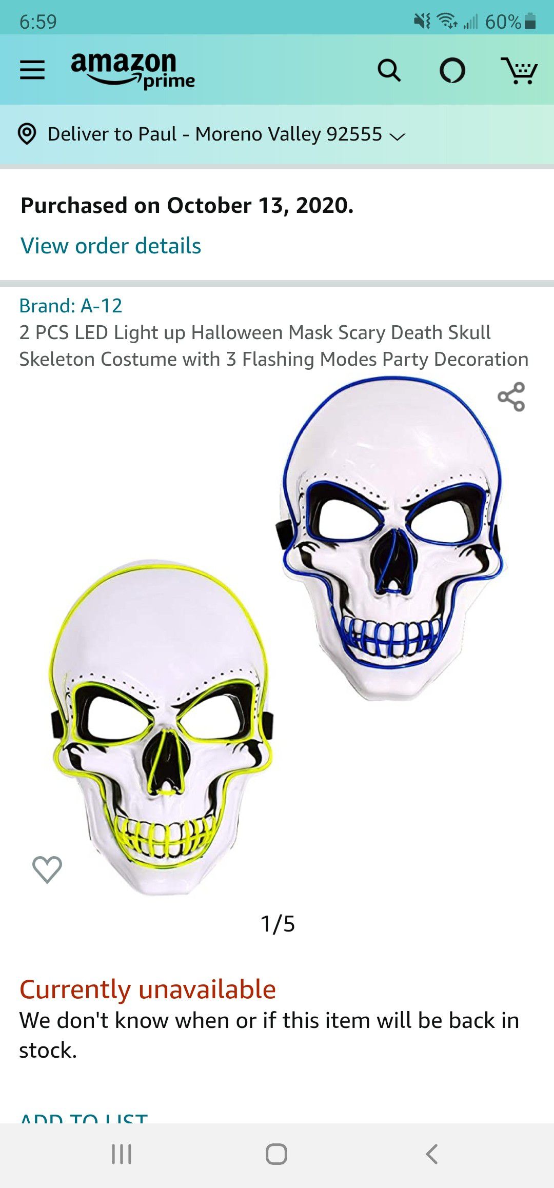 Halloween skeleton mask