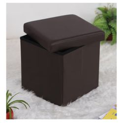 MAZIE Collection - 15 Inches Ottoman with Storage, Footstool, Storage Ottoman, Load 660 lb, for Dorm, Living Room, Bedroom, Synthetic Leather, Brown