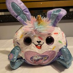 Stuffed Animal Bunny Cupcake Toy Sings & Talks Purple & White😍
