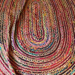 Wonderful Colorful Rainbow Woven Circular Rug