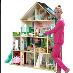 New Deluxe 4 Story 12 Room Doll House With Accessories