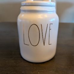 rae dunn light pink w/ gold writing Love canister