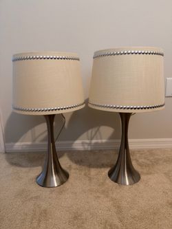 Two Silver Vase Table Lamps with Cream Shades – Set of 2