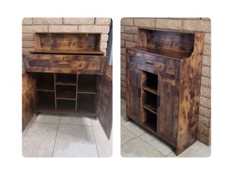 Rustic Storage Cabinet with Cubby  Shelves and Drawer - Storage Organizing Baker Rack