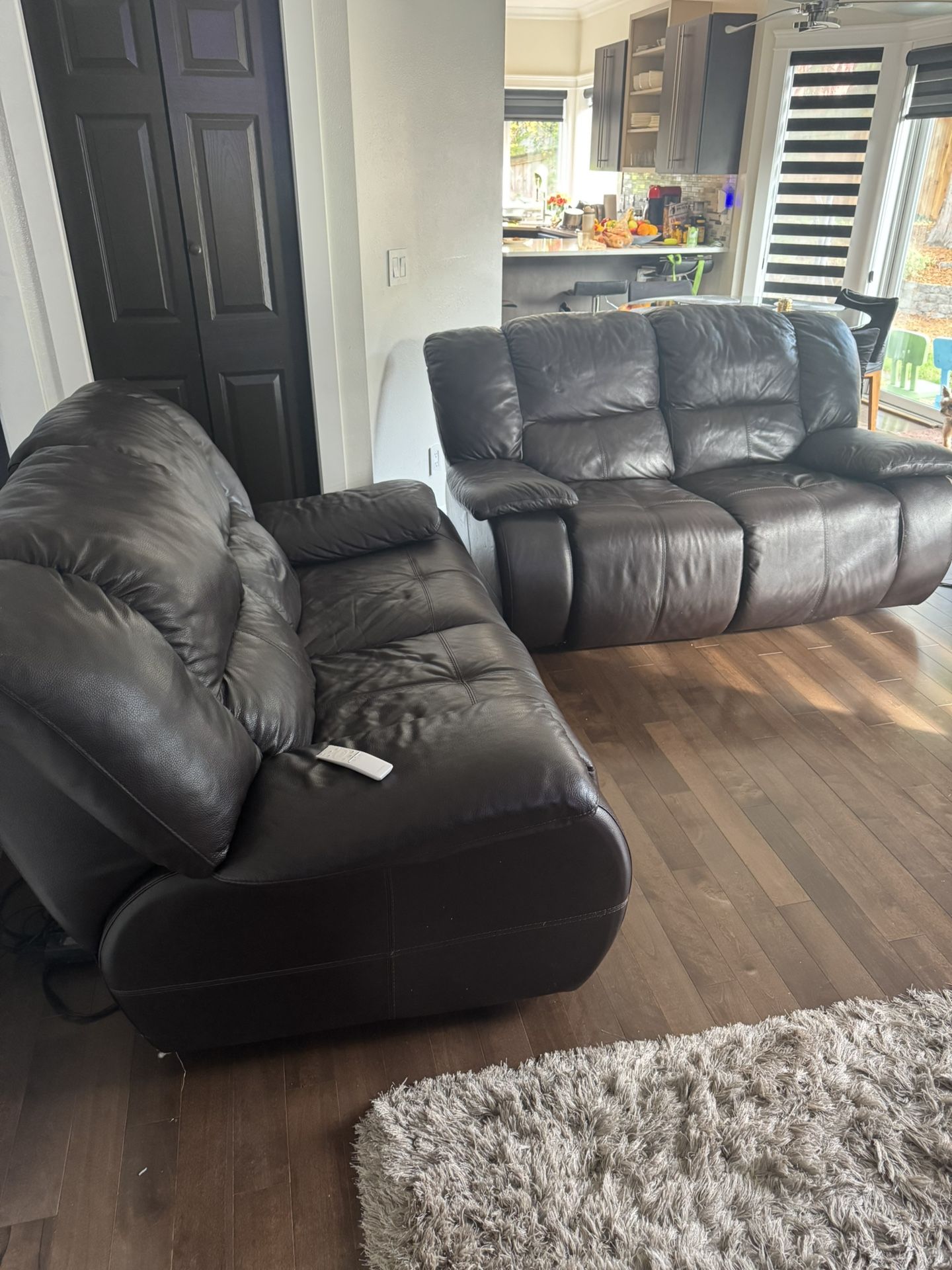 Brown Leather Fully Reclining 2 Piece Couch Set