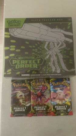 Pokemon perfect order elite trainer box and 3 trainer packs with 10 cards each all sealed and new