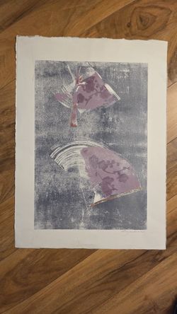 Abstract Mixed Media Painting – Gray and Mauve With Textured Layers