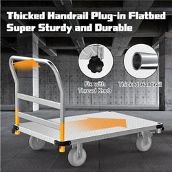 Platform Truck 3000LBS Capacity Industrial Flatbed Cart

44" x 28" Push Dolly with 6" Rubber Swivel Wheels, Heavy Duty Flat Cart 