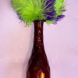 Vintage Bohemian Ruby Red Paneled Faceted Glass Pontil Tall Decanter Bottle KB23. 