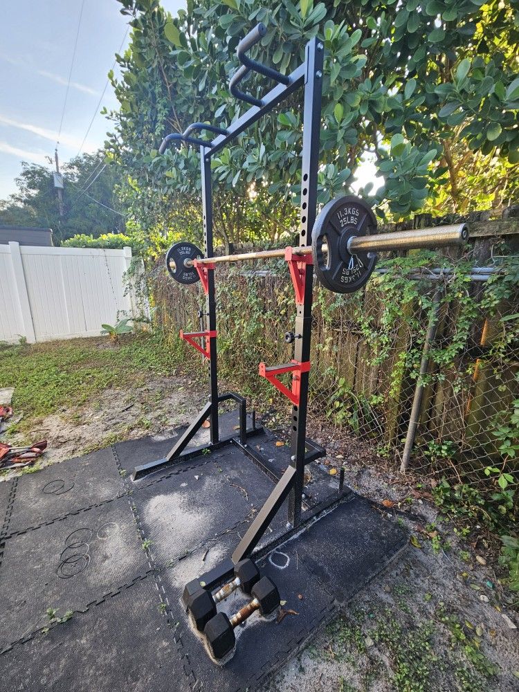 🏋 Squat Rack Completo Con Barra + Pesas + Banco Multifuncional -- Oferta!