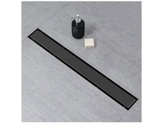 SaniteModar Linear Shower Drain, Black Shower Drain 24 inch with Flat and Tile Insert 2 in 1 Panel, AISI 304 Stainless Steel Black Linear Shower Floor