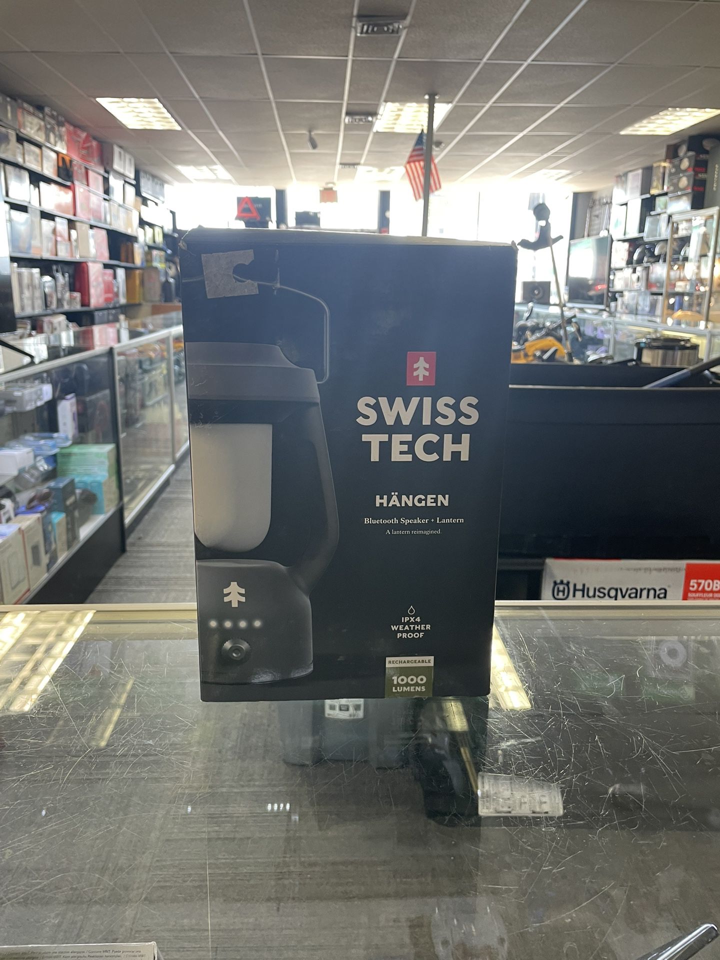 Swiss Tech Rechargeable LED Lantern with Bluetooth Speaker, IPX4 Weatherproof, Dimmable, 1000 Lumen