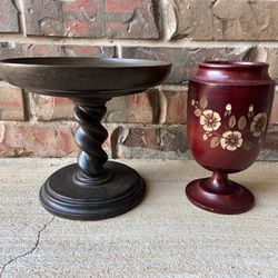 Gorgeous Detailed Pedestal & Turned Wood Vase Lot—Selling Together 