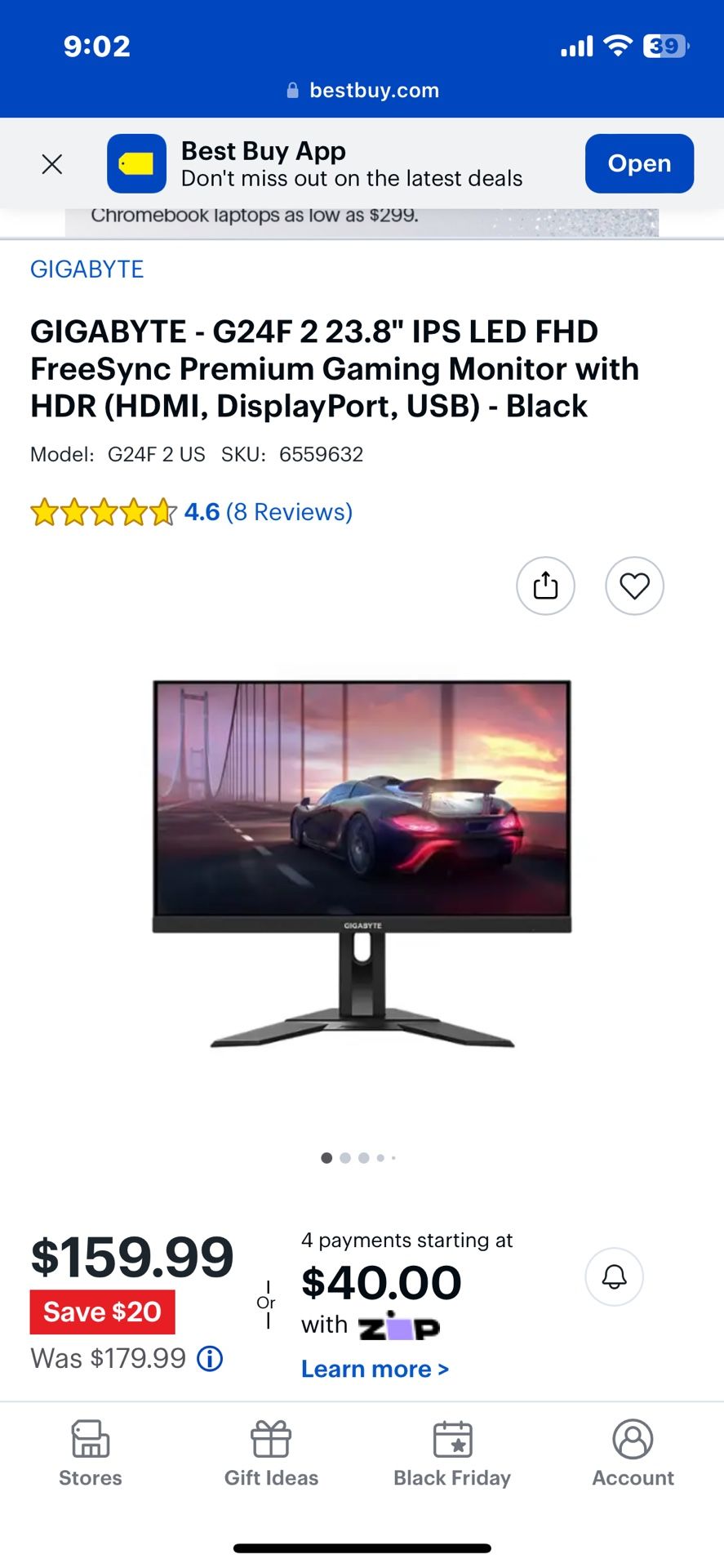 Gigabyte 24” 1080 165 hertz monitor