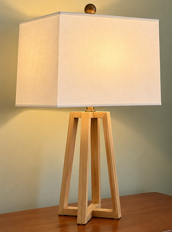 Modern Natural Wood Table Lamp with White Shade – New