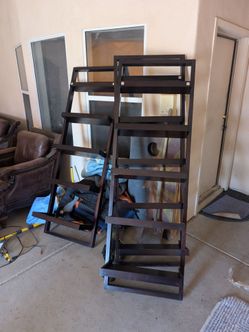 Set of 4 Dark Espresso Ladder Bookshelves / Leaning Display Shelves