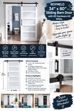 34ā x 80ā WHITE SLIDING BARN DOOR