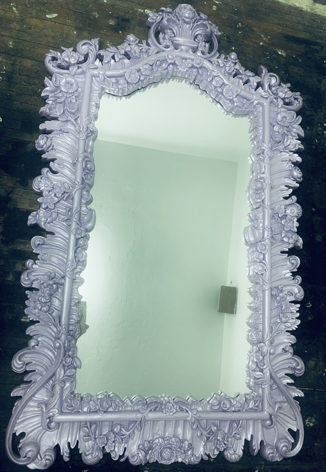 Large Ornate Flowers Frame Pearl Lavender Purple Wall Mirror
