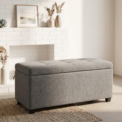 Tufted Fabric Storage Ottoman Bench - Good Condition!
