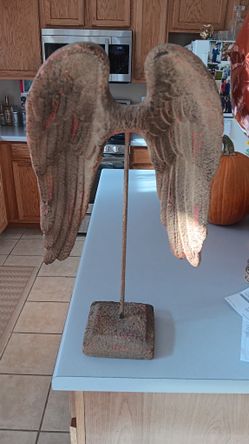 Vintage 25" Tall Heavenly Angel Wings Terracotta Concrete Iron Sculpture Figure