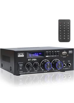 Joengoep BT-398A Amplificador de Audio Estéreo, Receptor para Altavoces Max 900W, Receptor Estéreo de 2.0 Canales con Radio FM, Entradas USB/SD/AUX Op