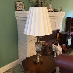 Vintage Pair Of Antique Brass And Crystal Stiffel Table Lamps