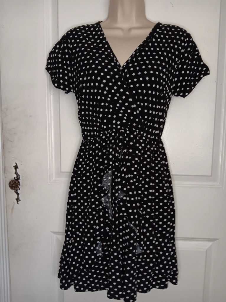 Sz S  Mini Dress Black And Whitepolka Dots