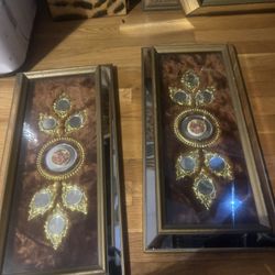Vintage Mirror Clock and Two Matching Wall Decor