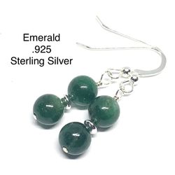 Emerald Genuine Stone .925 Sterling Silver Earrings