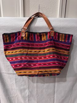 Handmade Guatemalan Tote Bag with Leather Handles