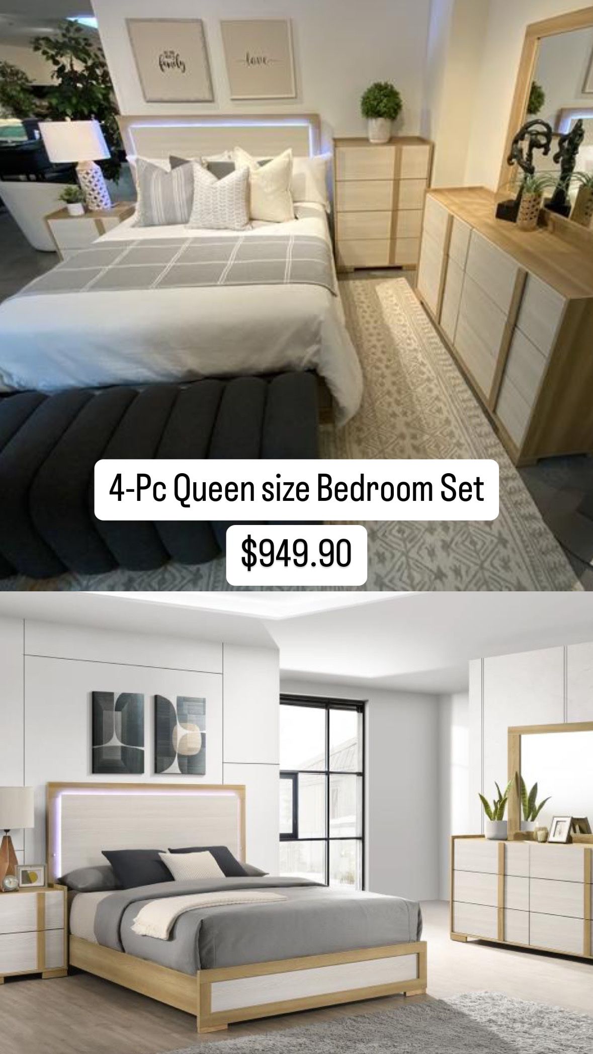 4-Pc Queen Size Bedroom Set. $53 Down Payment