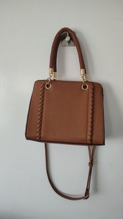 Brown Structured Satchel Handbag with Braided Handle
